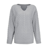LUXUR Womens V Neck Sweaters Long Sleeve Cable Knit Pullover Jumper Tops Casual Winter Fall Chunky Knitwear Outwear