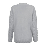 LUXUR Womens V Neck Sweaters Long Sleeve Cable Knit Pullover Jumper Tops Casual Winter Fall Chunky Knitwear Outwear