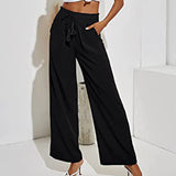 Women Elastic Waisted Wide Leg Loungewear Ladies Baggy Long Pants High Waist Lounge Harem Casual Loose Palazzo Pants