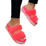 Womens Open Toe Winter Slippers Warm Slippers House Shoes Anti-Slip