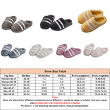 Unisex Adults Stripes Slip On Round Toe Cotton Slipper Plush Keep Warm Slippers