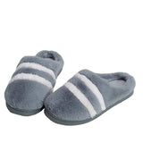 Unisex Adults Stripes Slip On Round Toe Cotton Slipper Plush Keep Warm Slippers