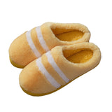 Unisex Adults Stripes Slip On Round Toe Cotton Slipper Plush Keep Warm Slippers