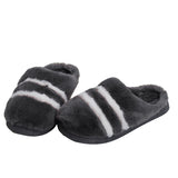 Unisex Adults Stripes Slip On Round Toe Cotton Slipper Plush Keep Warm Slippers