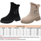 Women Round Toe Plush Ankle Boots Side Zip Lightweight Flat Casual Winter Walking Shoes