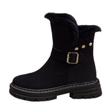 Women Round Toe Plush Ankle Boots Side Zip Lightweight Flat Casual Winter Walking Shoes