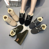 Women Boots Ankle Platform Cotton Warm Fur Snow Boots Winter Lace Up Flat Bootie