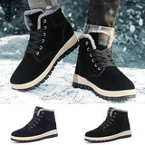 Men Ankle Boots Flat Shoes Sneakers Winter Warm Snow Boot Lace Up Round Toe Shos