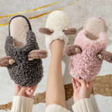 Adult Unisex Plush Winter Warm Slippers Closed Toe Backless Winter Casual Shoes