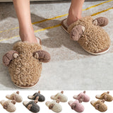 Adult Unisex Plush Winter Warm Slippers Closed Toe Backless Winter Casual Shoes