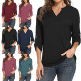 Women Solid V Neck Tops Long Sleeve Shirt Casual Sweatshirt Loose Blouse Pullover Tee Shirt Tunic