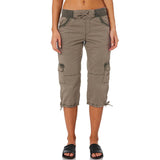 Women With Pockets Capri Pants Comfy Bottoms Loose Fit Casual Cropped Trousers Drawstring Elastic Waist Straight Leg Cargo Pant