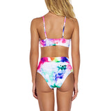 Women Tie Dye Two Piece Bikini Set High Waist Padded Swimsuit Swimwear Beachwear