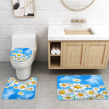 4Pcs/Set Daisy Bathroom Shower Curtain Lid Toilet Cover Bath Mat Rug w/ 12 Hooks