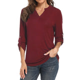 Women Solid V Neck Tops Long Sleeve Shirt Casual Sweatshirt Loose Blouse Pullover Tee Shirt Tunic