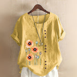 Women Retro Short Sleeve Casual Loose Baggy Tunic Tops Blouse Plus Size Ladies Cotton Linen Casual T-Shirt Tops