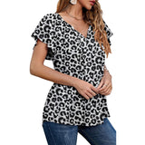 Capreze Women Boho Floral Shirt Tops Ladies Ruffle V Neck Basic Tee Tunic Blouse Summer Flowy T-Shirt Size S-2XL