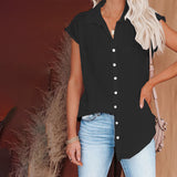 Women Solid Short Sleeve Shirt Lapel Blouse Baggy Loose Tunic Casual Tops Button-Down Cardigan