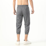 Men Drawstring Waist Jogger Casual Capri Pants Sport Fitness Pants