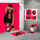 4Pcs/Set African Girl Shower Curtain Sets with 12 Hooks, Non-Slip Bath Mat, Pedestal Rug, Toilet Lid Cover, Bathroom Decor Christmas Gift