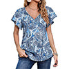 Capreze Women Boho Floral Shirt Tops Ladies Ruffle V Neck Basic Tee Tunic Blouse Summer Flowy T-Shirt Size S-2XL