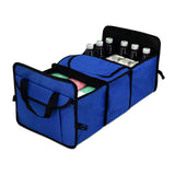 Car Backseat Trunk Organizers with Cooler Bag, Collapsible Grocery Cargo Storage Box Car Truck SUV 3 Section Fold Storage Bin with Side Net Pockets