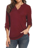 Women Solid V Neck Tops Long Sleeve Shirt Casual Sweatshirt Loose Blouse Pullover Tee Shirt Tunic