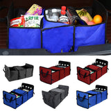 Collapsible Car Trunk Organizers Insulated Cooler Bag 3 Section Car Back Seat Boot Storage Bags Cargo Tidy Storage Box with Side Net Pockets