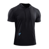 Mens Hooded Short Sleeve Casual Tops Shirts Slim Muscle Blouse Pullover