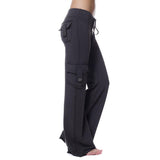 Womens Yoga Flare Pants Workout Fitness Sports Pants Leggings Drawstring Pockets