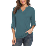 Women Solid V Neck Tops Long Sleeve Shirt Casual Sweatshirt Loose Blouse Pullover Tee Shirt Tunic