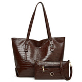 2Pcs Womens Crocodile Grain Handbag Tote Messenger Crossbody Single Shoulder Bag