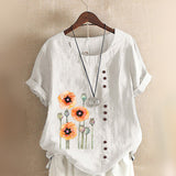 Women Retro Short Sleeve Casual Loose Baggy Tunic Tops Blouse Plus Size Ladies Cotton Linen Casual T-Shirt Tops