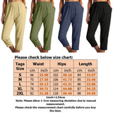 Women's Cotton Straight Capri Pants Casual Elastic Waist Trousers with 2 Pockets