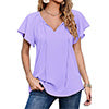 Capreze Women Boho Floral Shirt Tops Ladies Ruffle V Neck Basic Tee Tunic Blouse Summer Flowy T-Shirt Size S-2XL