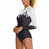 White Women Zipper Front Wetsuit Swimsuit Long Sleeve One-piece Bathing Suit UV Sun Protection Surfing Swimwear Tummy Control Diving Beachwear