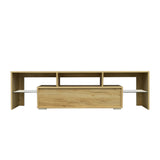 CUH Led TV Stand for TV up to 70 inch,LED TV Cabinet Modern Entertainment Center with LED RGB Lights and Open Glass Storage Shelves,for Living Room Bedroom, Elegant for Home, Walnut