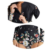 Women Zip Front One Piece Swimwear Rashguard Long Sleeve Swimsuit Boyleg Sports Beachwear Swimming Surfing Wetsuit Push Up Padded Bra Bathing Suits