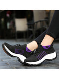 Ferndule Women Shoes Wedges Mesh Breathable Non Slip Wide Width Sneakers Ladies Purple 5.5