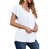 Capreze Women Boho Floral Shirt Tops Ladies Ruffle V Neck Basic Tee Tunic Blouse Summer Flowy T-Shirt Size S-2XL