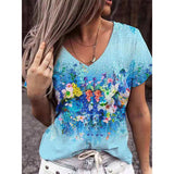 Women's Summer V-Neck Short Sleeve Tops Casual T-Shirt Blouse Pullover Tunic Tee