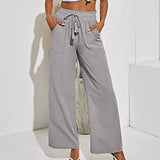 Women Elastic Waisted Wide Leg Loungewear Ladies Baggy Long Pants High Waist Lounge Harem Casual Loose Palazzo Pants