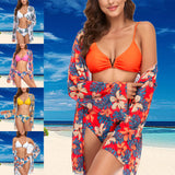 Women's 3 Pieces Bikini Swimsuit Cover Up Floral Beachwear Bathing Suit Tankini Swimwear
