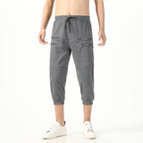 Men Drawstring Waist Jogger Casual Capri Pants Sport Fitness Pants