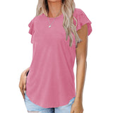 Lumento Summer Tops for Women Casual Ruffle Short Sleeve Top Round Neck Tunic Tops Tee Blouse