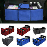 Car Backseat Trunk Organizers with Cooler Bag, Collapsible Grocery Cargo Storage Box Car Truck SUV 3 Section Fold Storage Bin with Side Net Pockets