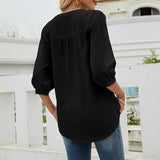 Lumento Women's Casual 3/4 Sleeve Shirt Henley V-Neck Button Up Pleated Tops Swiss Dot Blouse