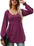 Women Ruched Baggy T-shirt Puff Long Sleeves Tops Loose Casual Tunic Sexy Low V Neck Blouse Swing Ruffle Pullover