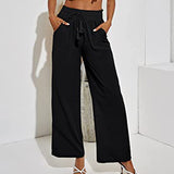 Women Elastic Waisted Wide Leg Loungewear Ladies Baggy Long Pants High Waist Lounge Harem Casual Loose Palazzo Pants