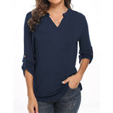 Women Solid V Neck Tops Long Sleeve Shirt Casual Sweatshirt Loose Blouse Pullover Tee Shirt Tunic